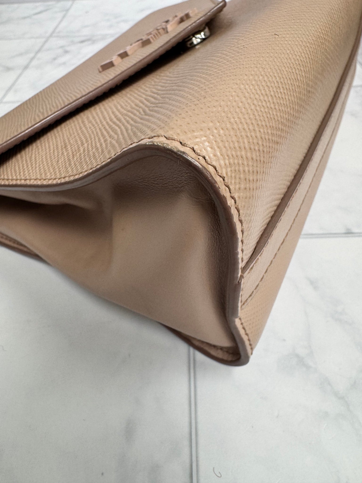 Prada Beige Saffiano Leather Chain Envelope Flap Bag
