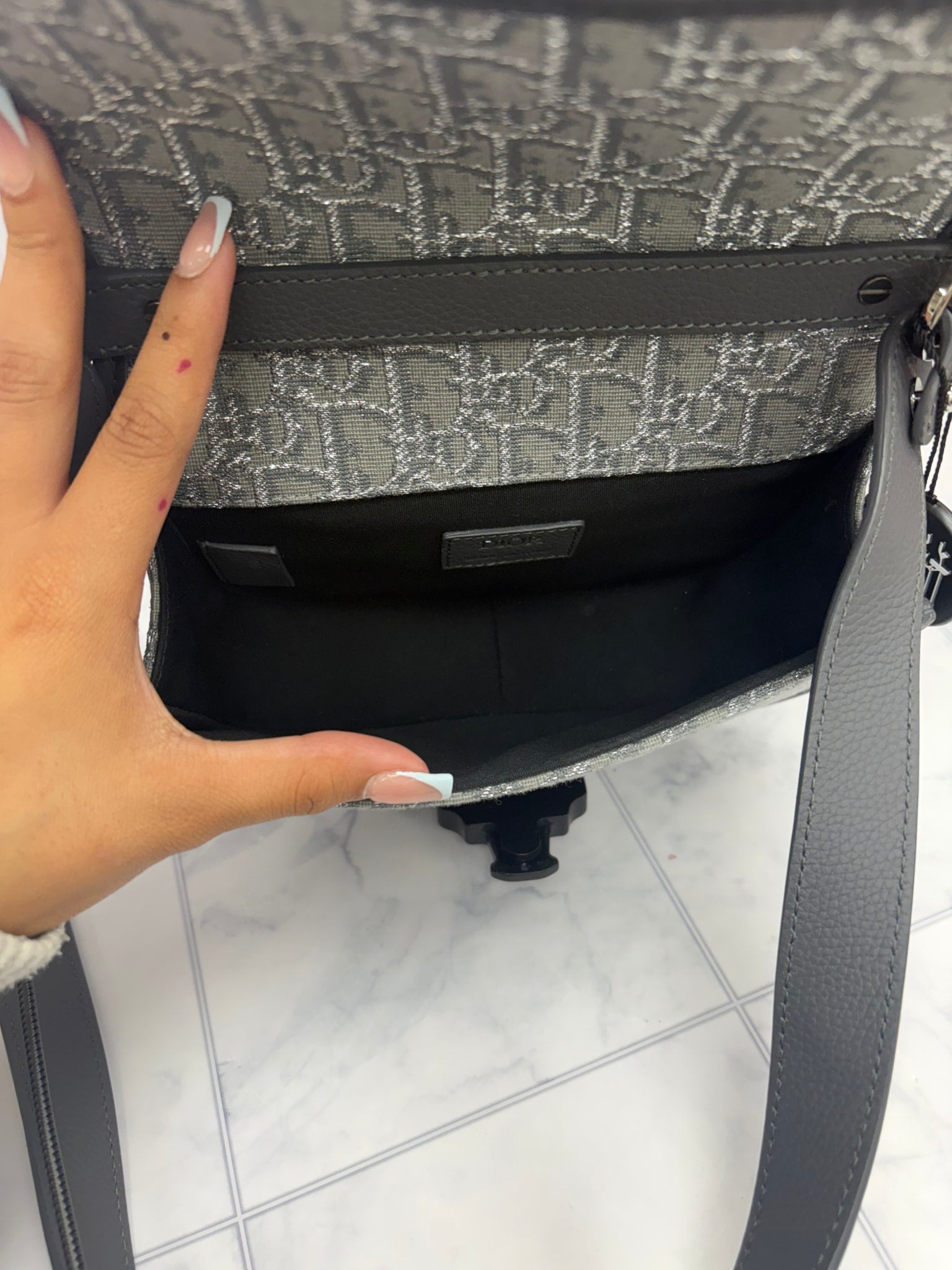 Christian Dior Grey Jacquard Gallop Bag