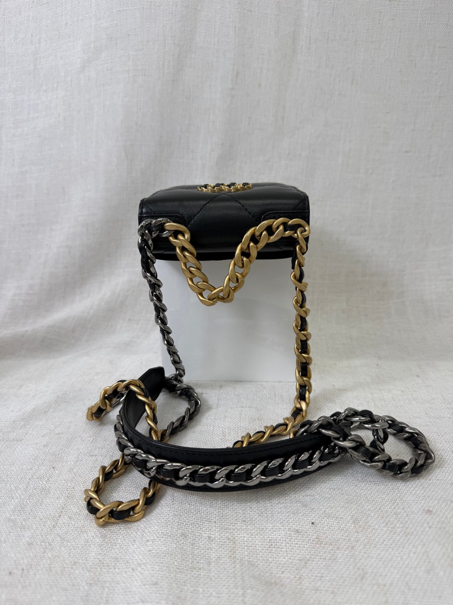 Chanel Black Lambskin Quilted Leather Phone Holder 