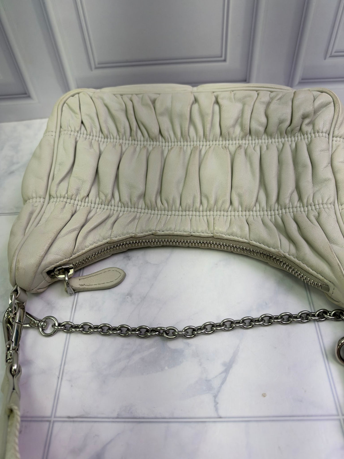 Prada Cream Nappa Gaufre Leather Re-Edition Crossbody Bag