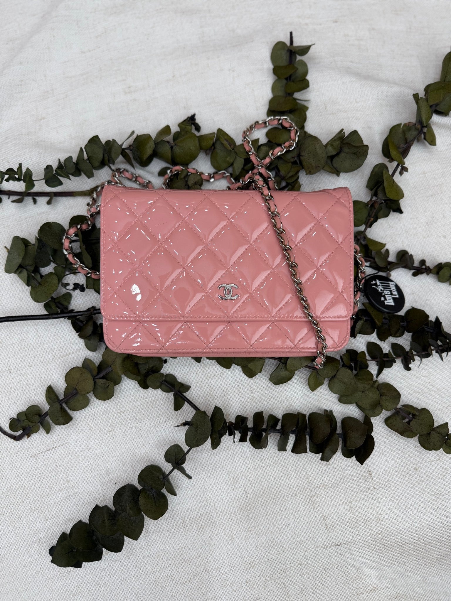 Chanel Pink Patent Leather Wallet On Chain