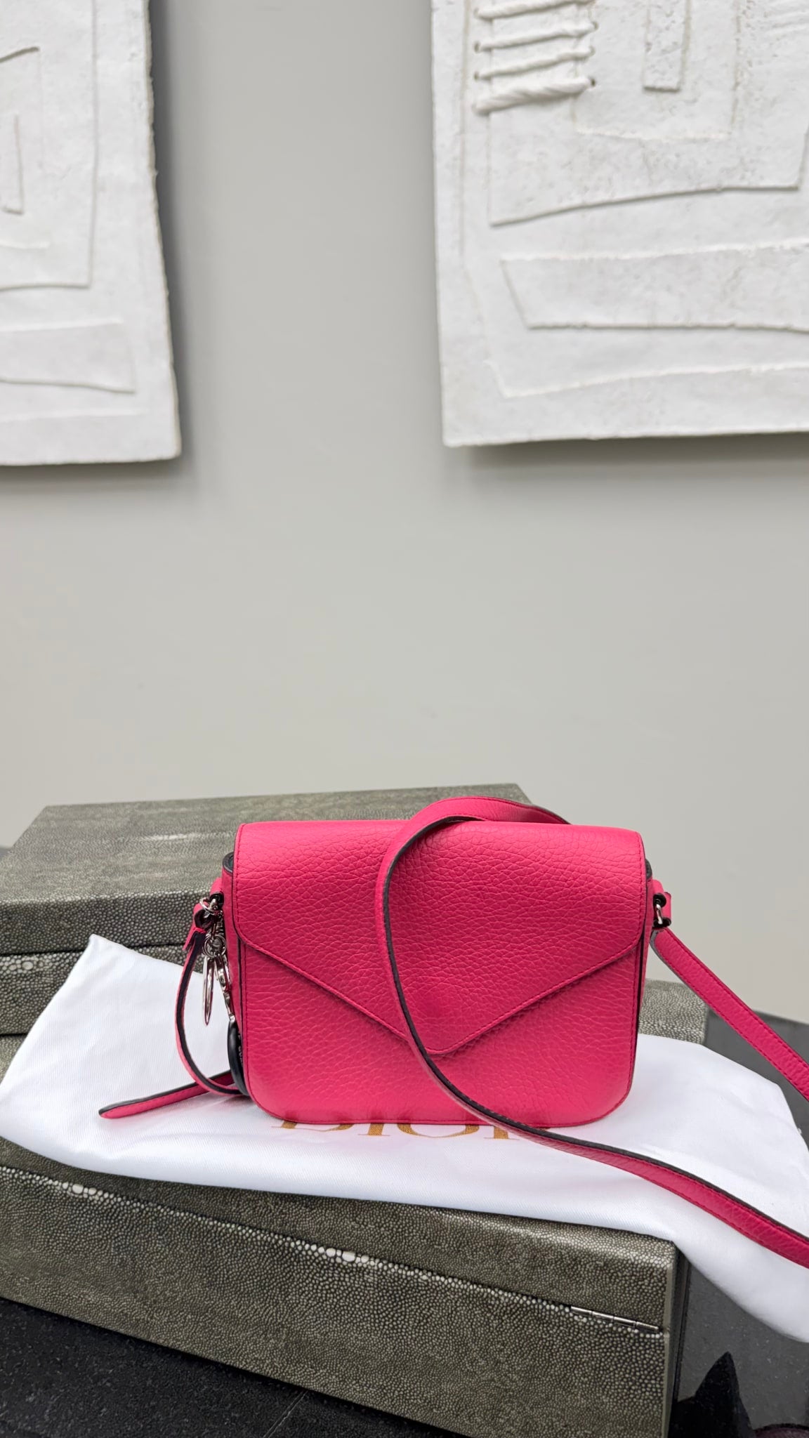 Christian Dior Pink Grained Leather Envelope Crossbody Bag 
