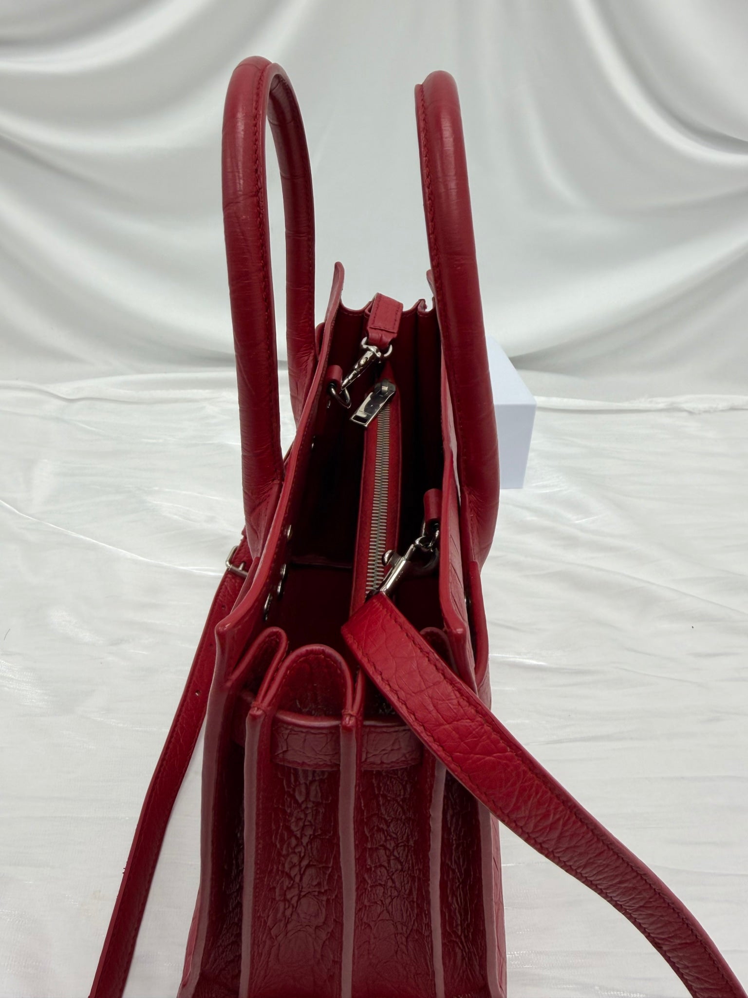 Saint Laurent YSL Red Croc Embossed Baby Sac de Jour Tote