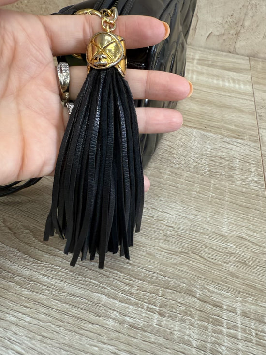Chanel Black Quilted Patent Leather Tassel Camera Bag