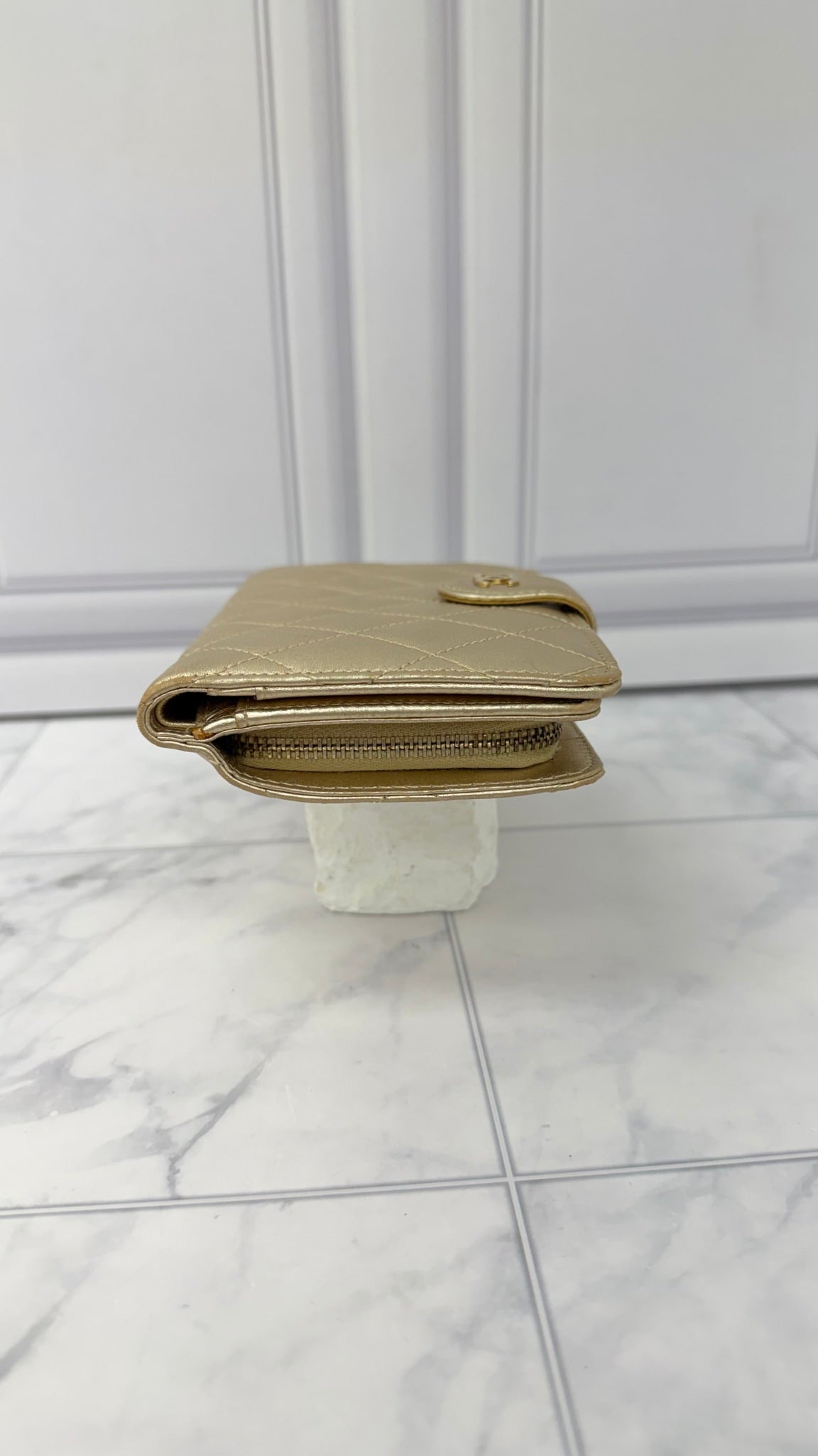 Chanel Gold Lambskin Leather Chanel Compact Wallet