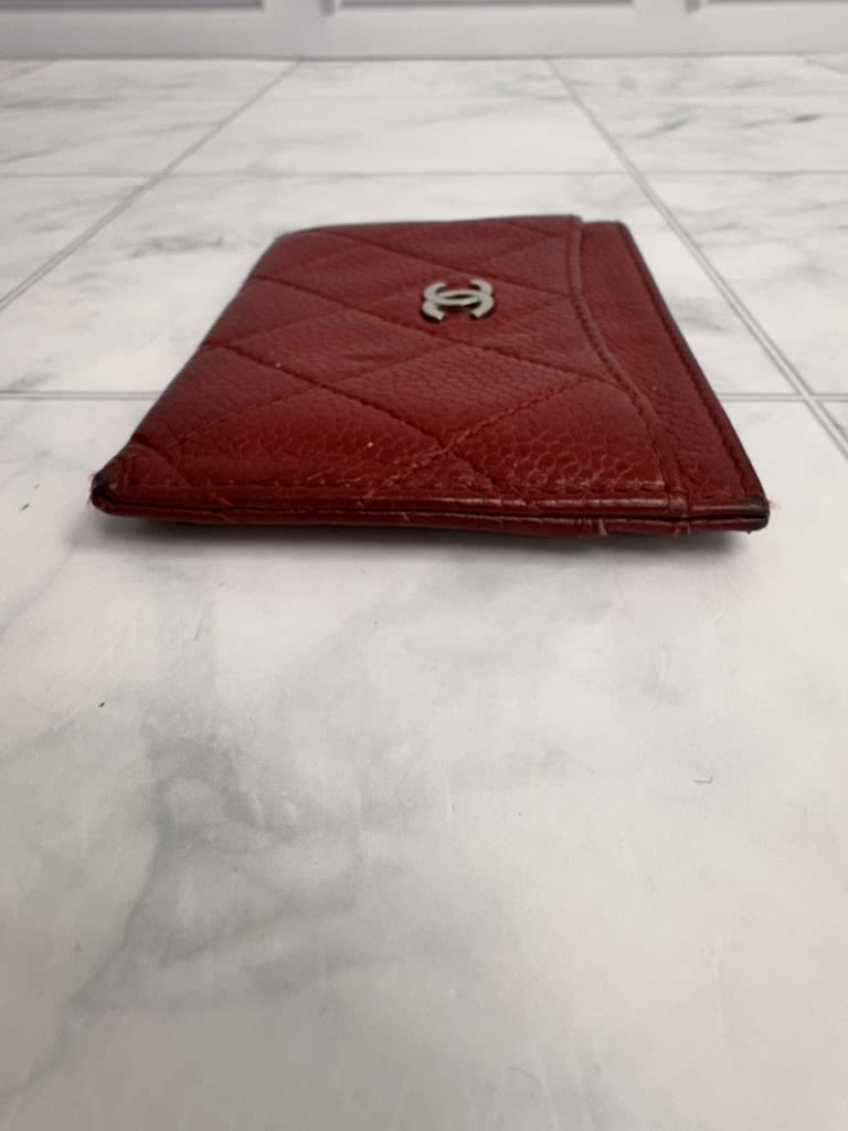 Chanel Red Diamond Quilted Caviar Leather Card Case 