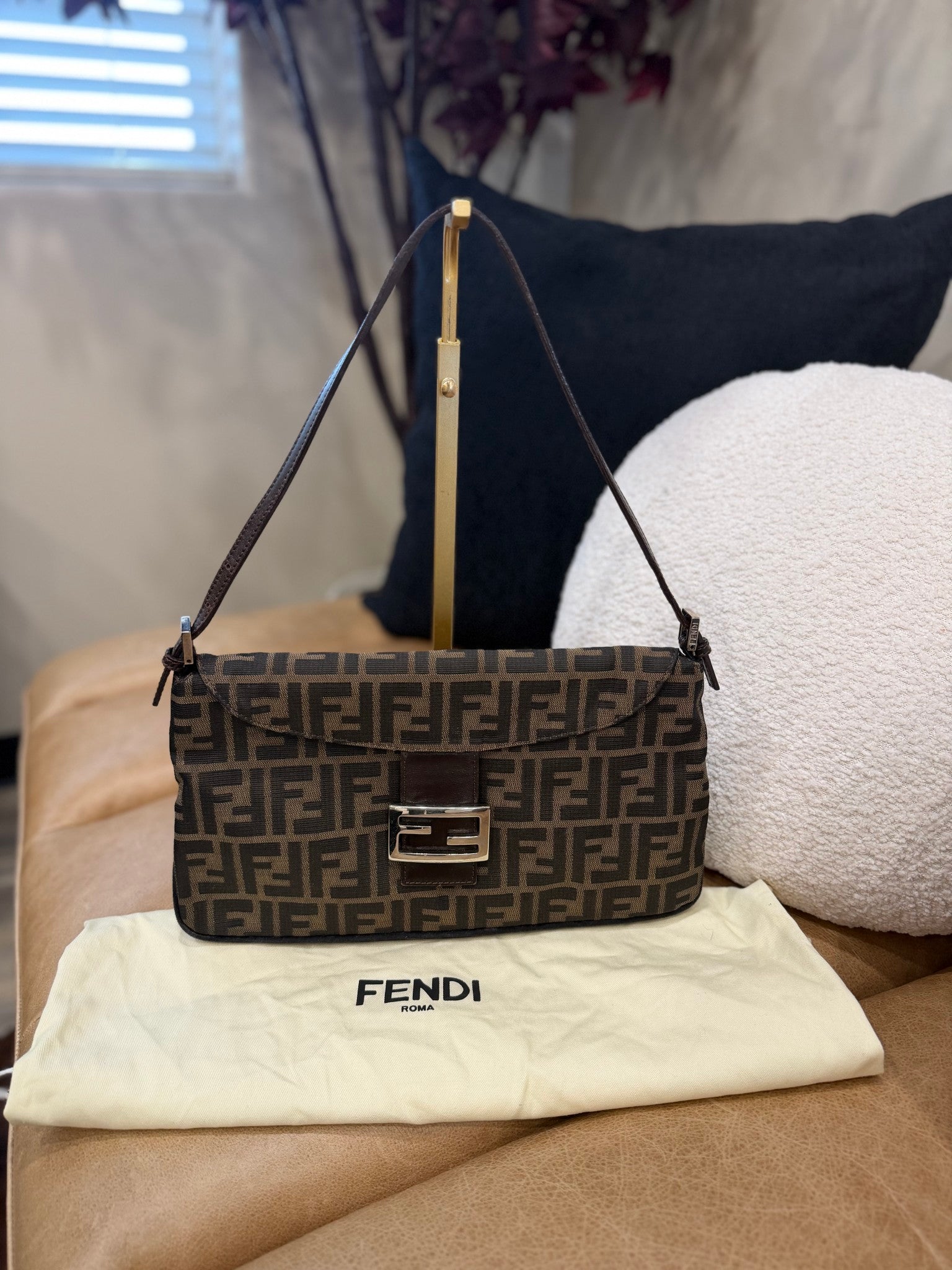 Fendi Brown Canvas Zucca Vintage Shoulder Bag