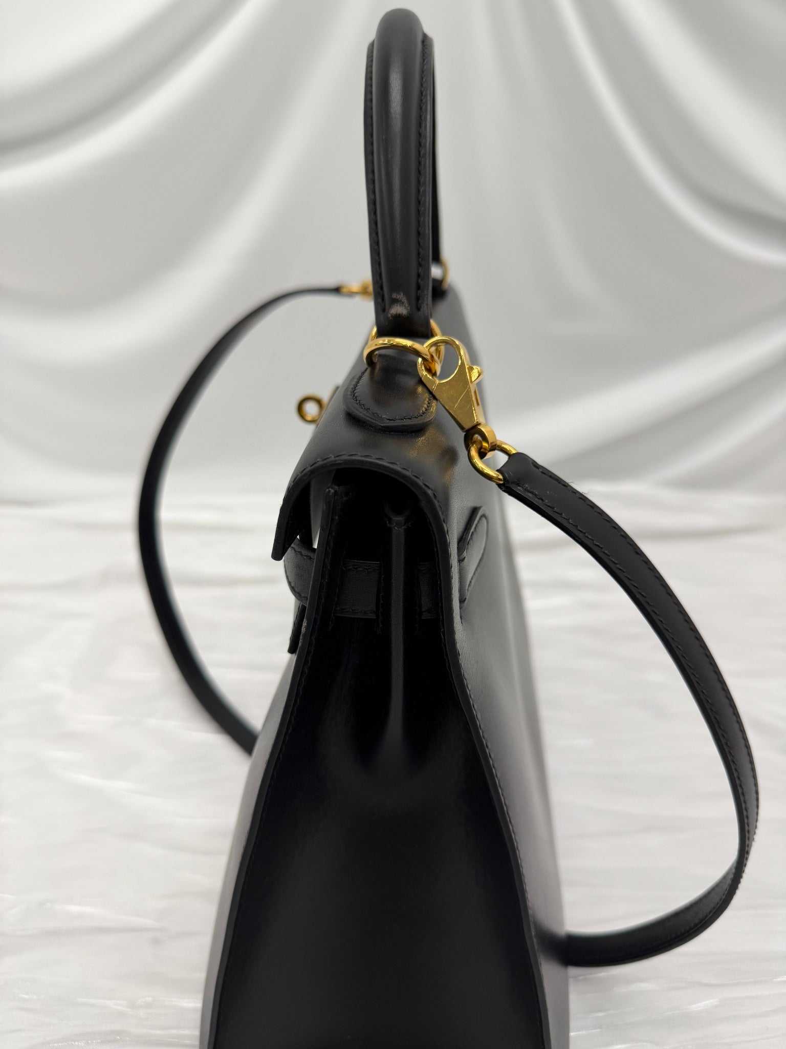 Hermes Black Box Leather Sellier Kelly 32 Handbag