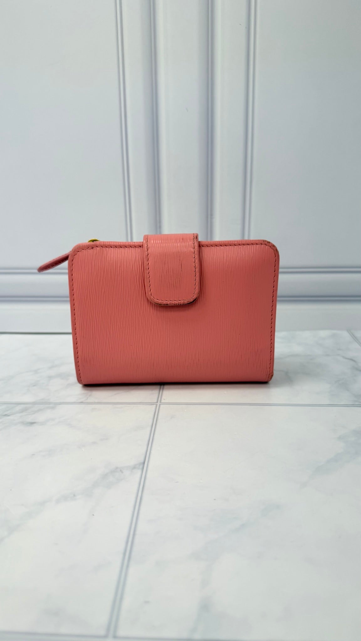 Prada Pink Saffiano Leather Compact Wallet 