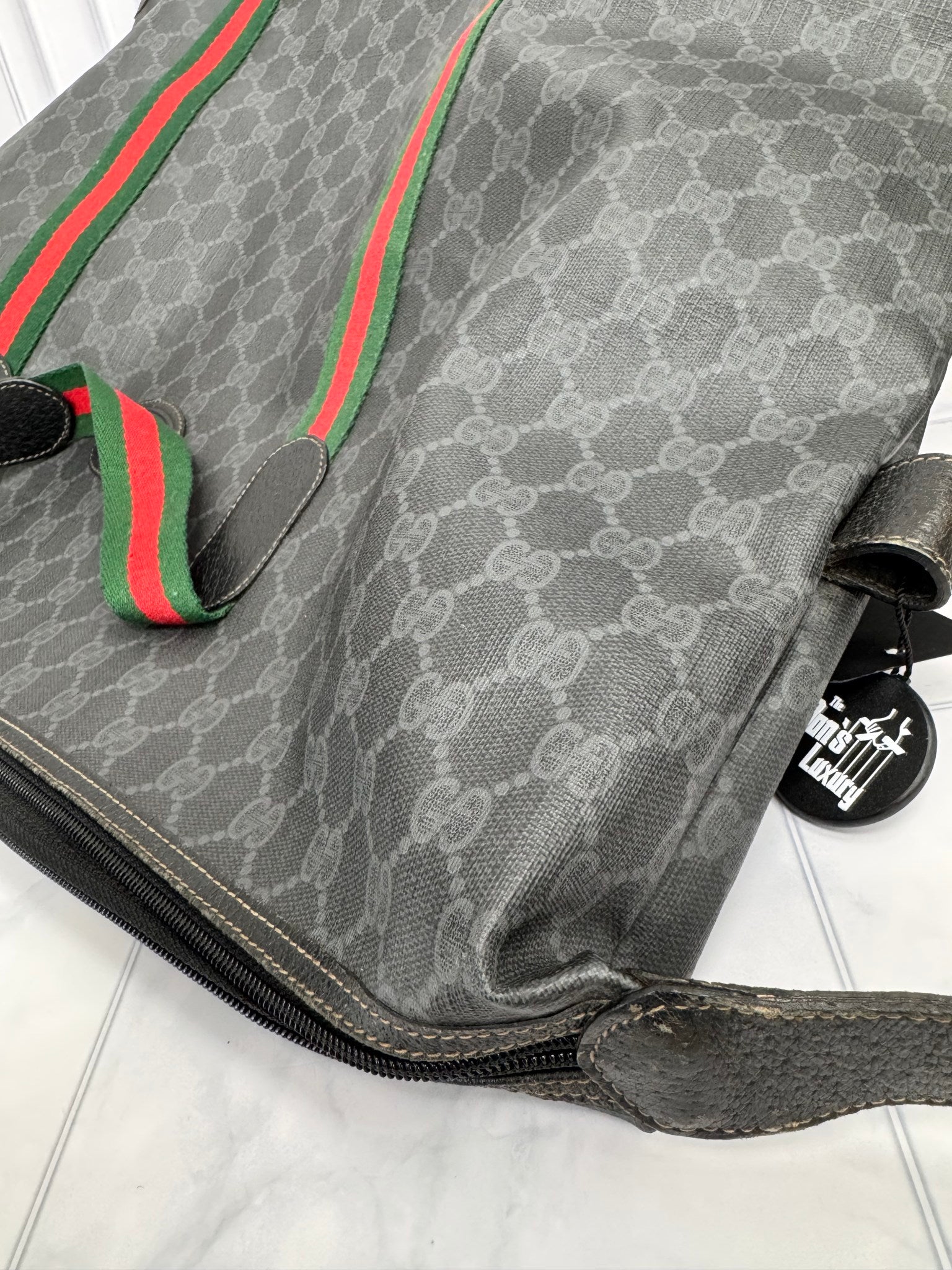 Gucci Black & Gray Sherry Monogram Web Travel Tote