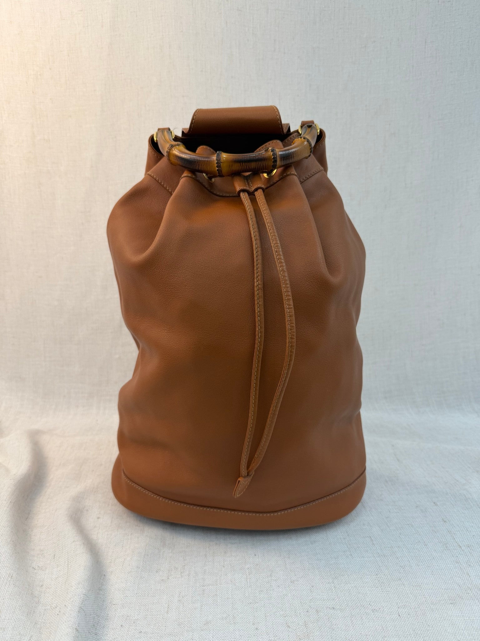 Gucci Brown Leather Bamboo Backpack