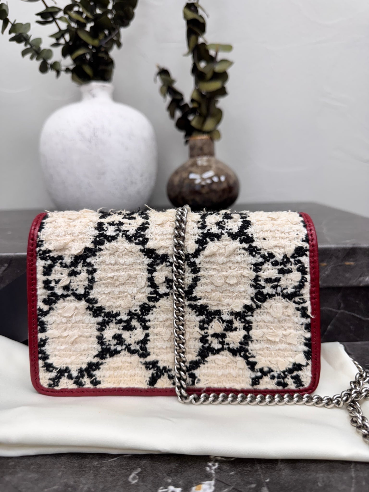 Gucci Red GG Tweed Small Dionysus Super Mini Chain Bag