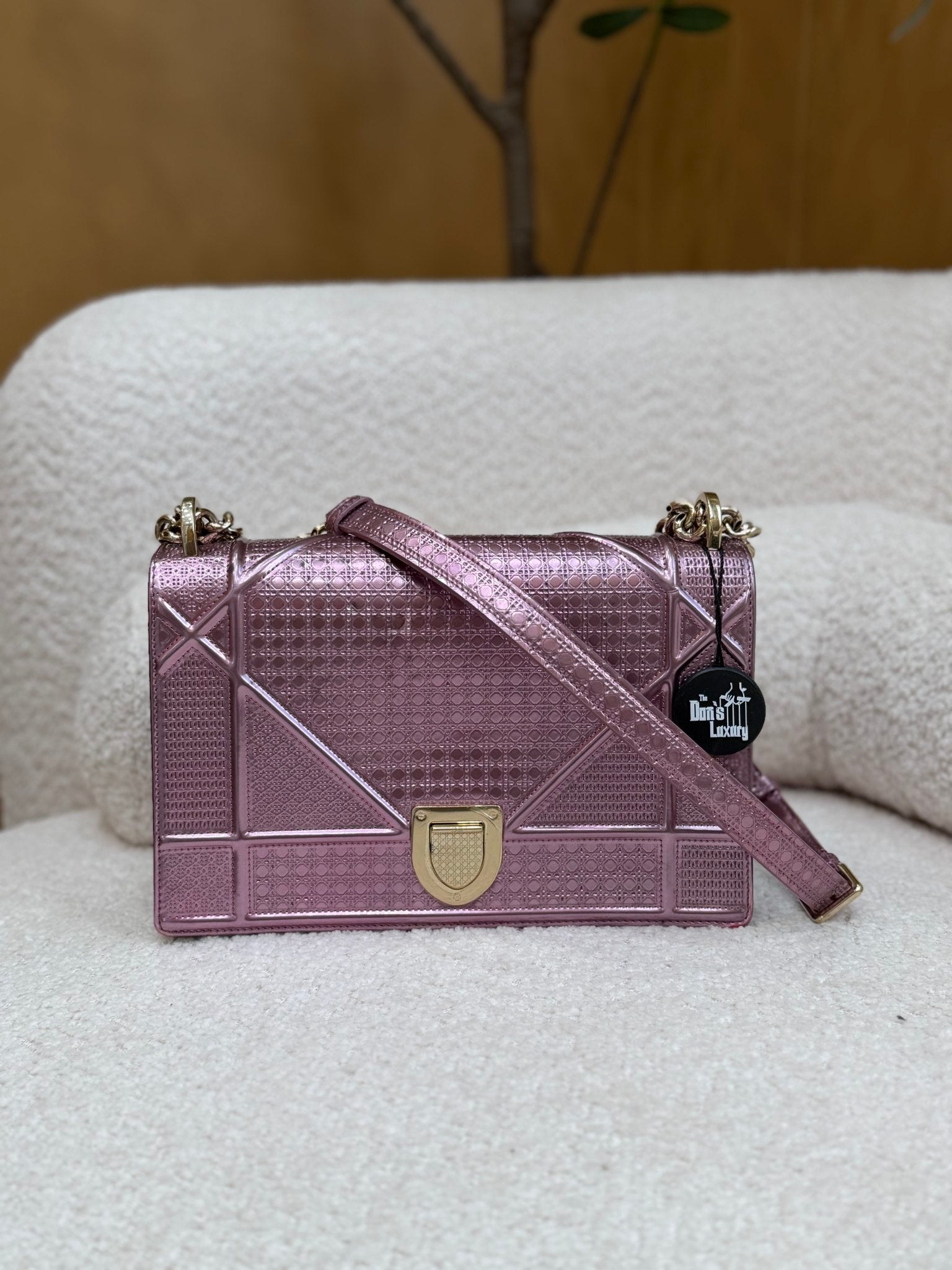 Christian Dior Pink Metallic Leather Diorama Handbag