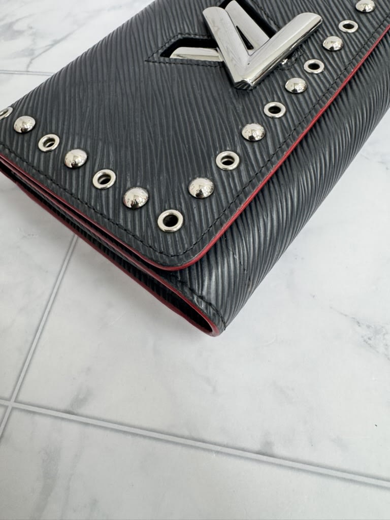 Louis Vuitton Black Epi Leather Studded Twist Wallet On A Chain