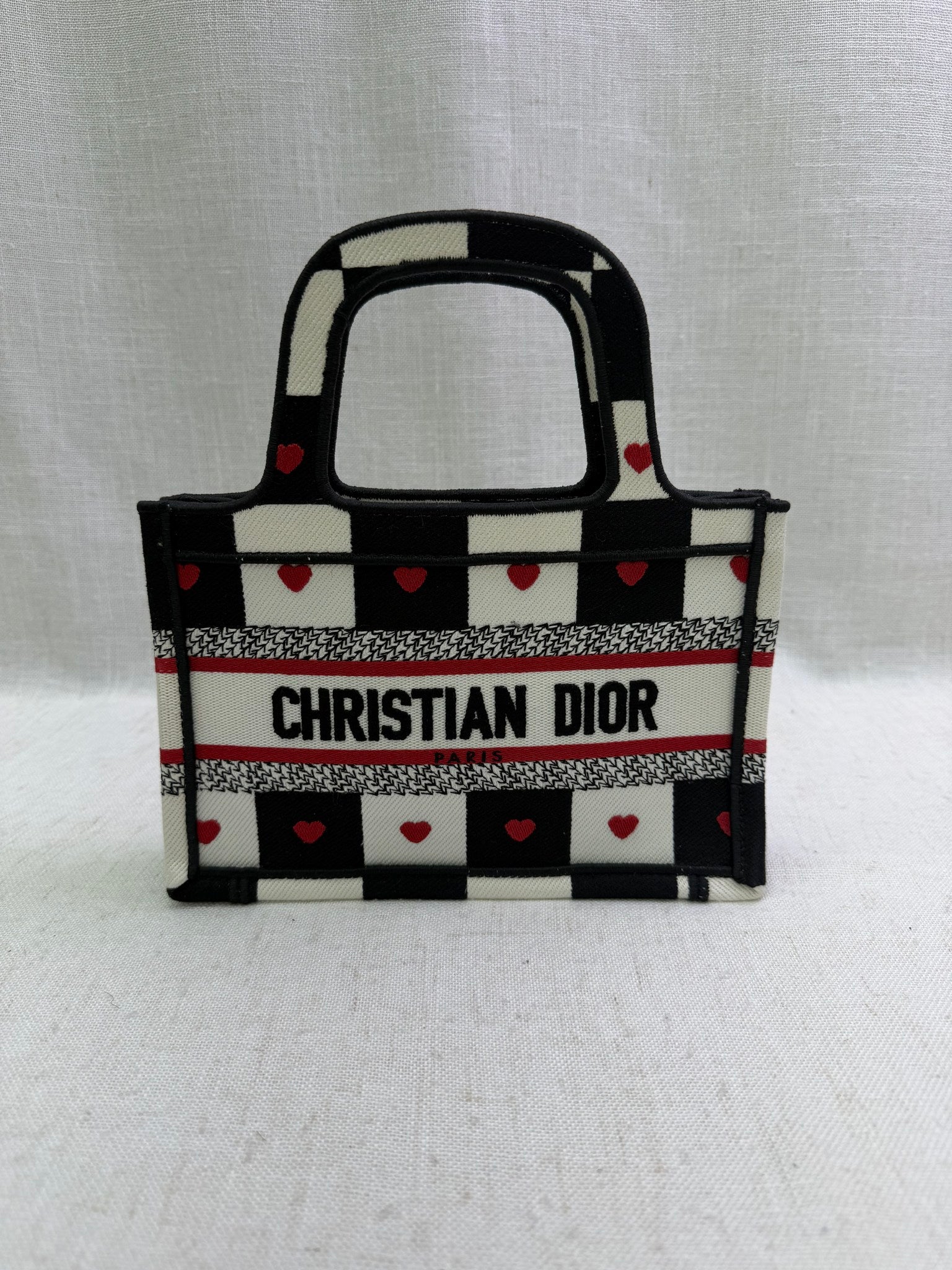 Like New- Christian Dior Black & White Checkered Heart Dioramour Mini Book Tote