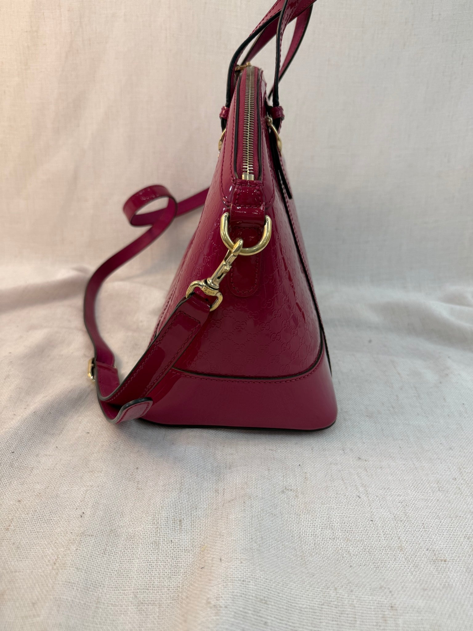 Gucci Raspberry Patent Leather Large  Microguccissima Two Way Bag