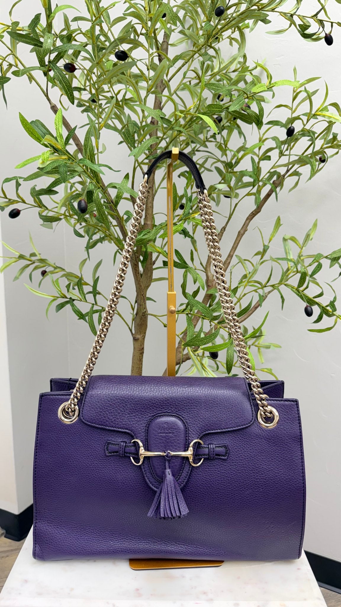 Gucci Purple Grained Leather Shoulder Bag