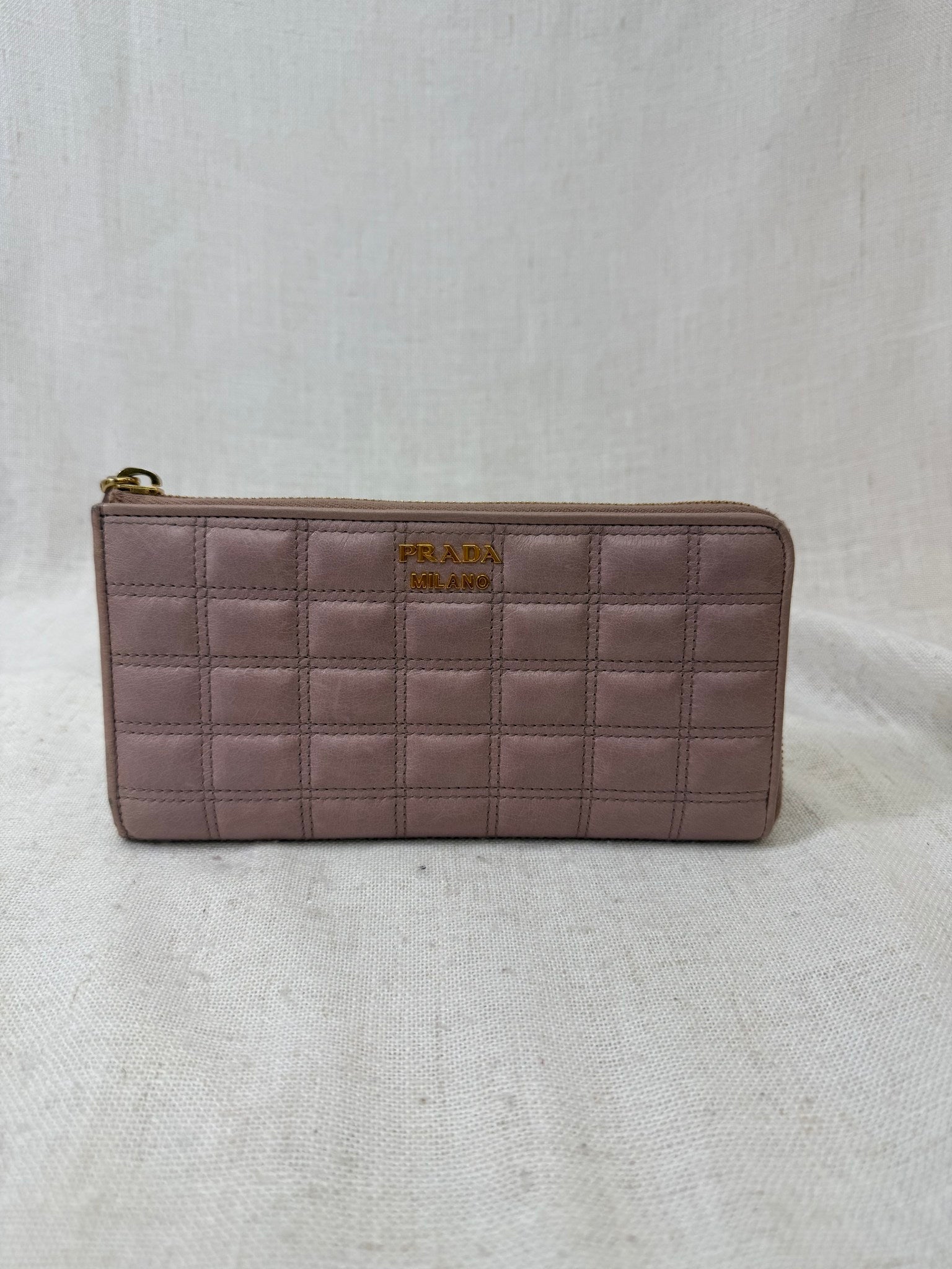 Prada Dusty Rose Quilted Leather Zippy Wallet 