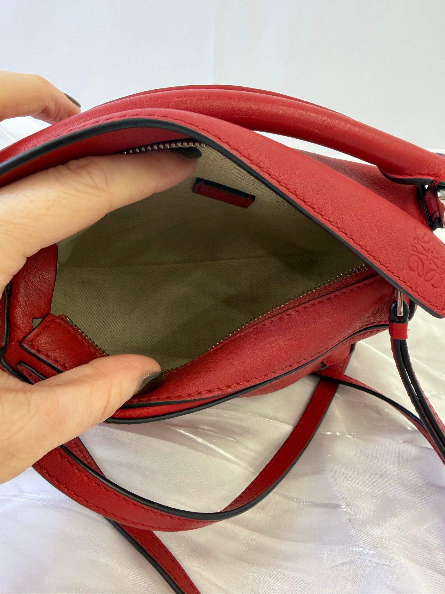Loewe Red Leather Mini Puzzle Bag
