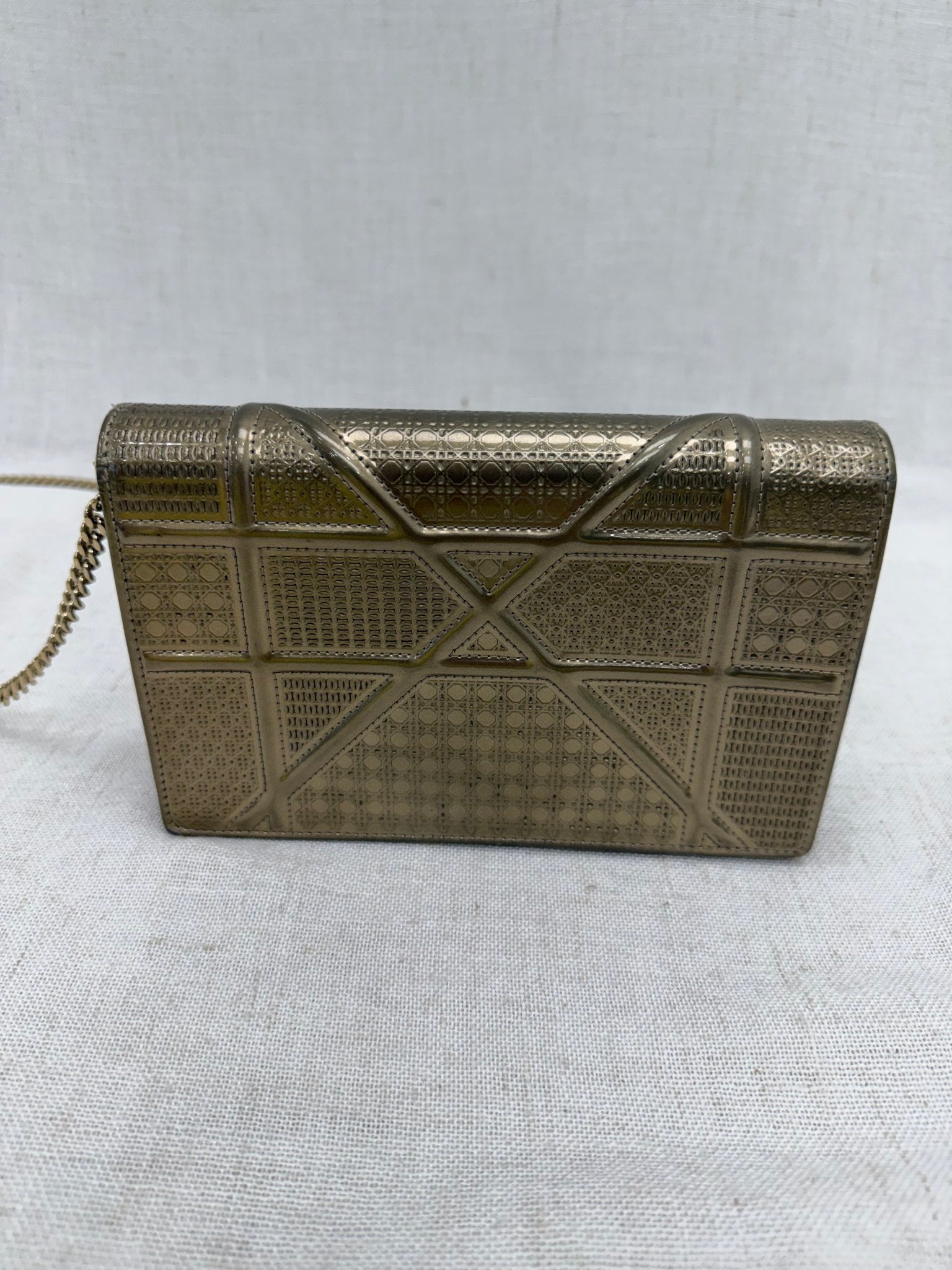 Christian Dior Bronze Patent Leather Microcannage Diorama Wallet on a Chain
