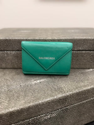 Balenciaga Green Leather Everyday Mini Papier Trifold Wallet