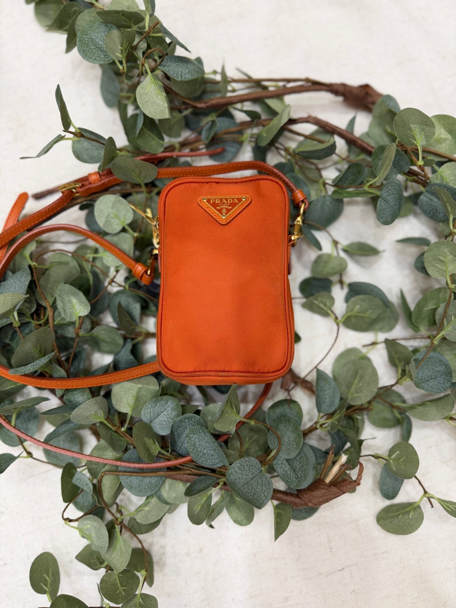 Prada Orange Nylon Tessuto Mini Crossbody Bag