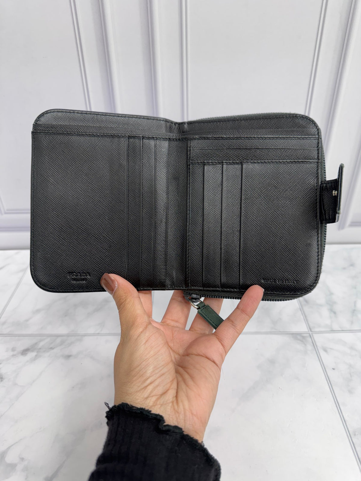 Prada Dark Green Nylon Compact Zippy Wallet
