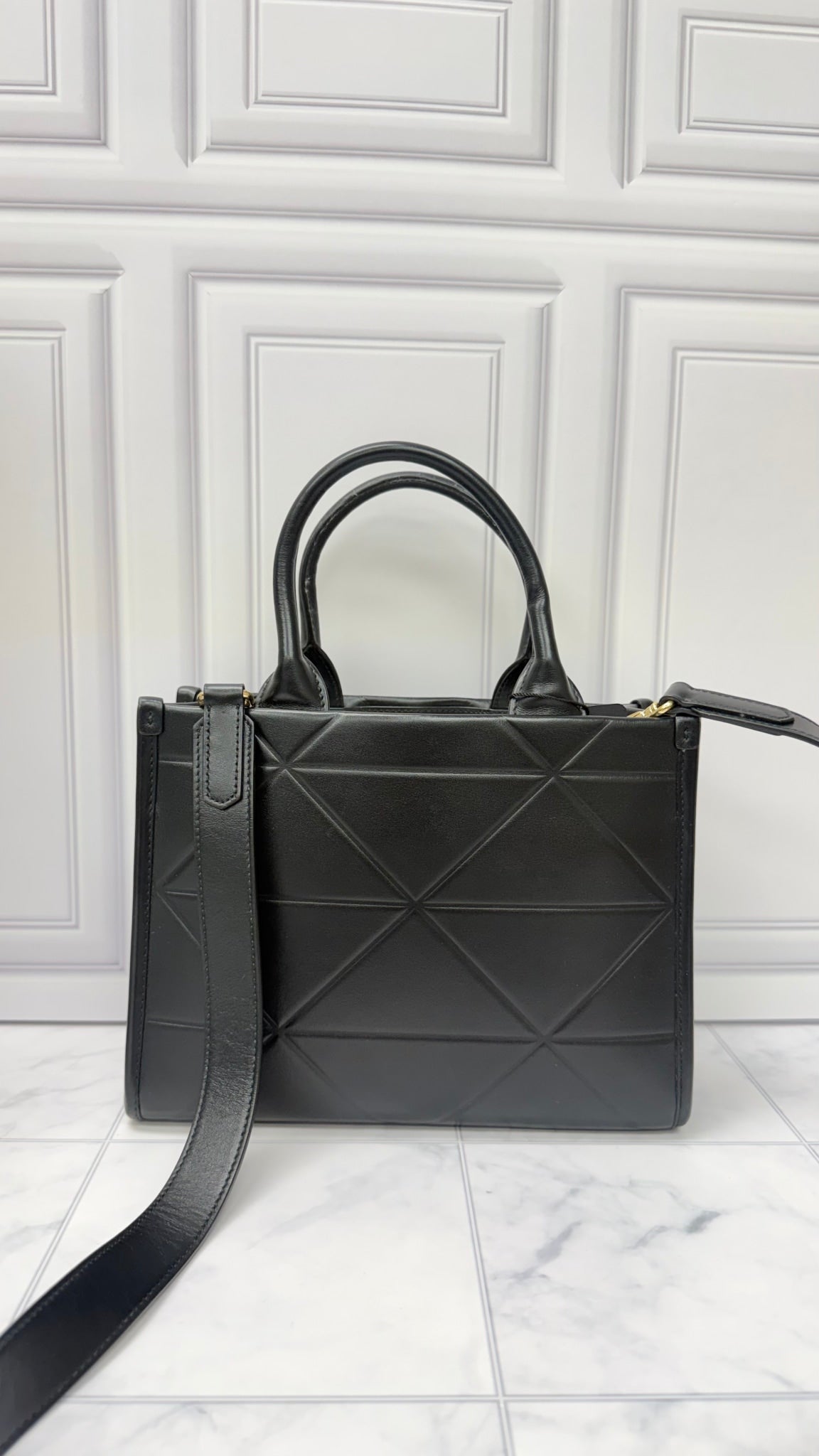 Prada Black Leather Symbole Embossed Tote Bag