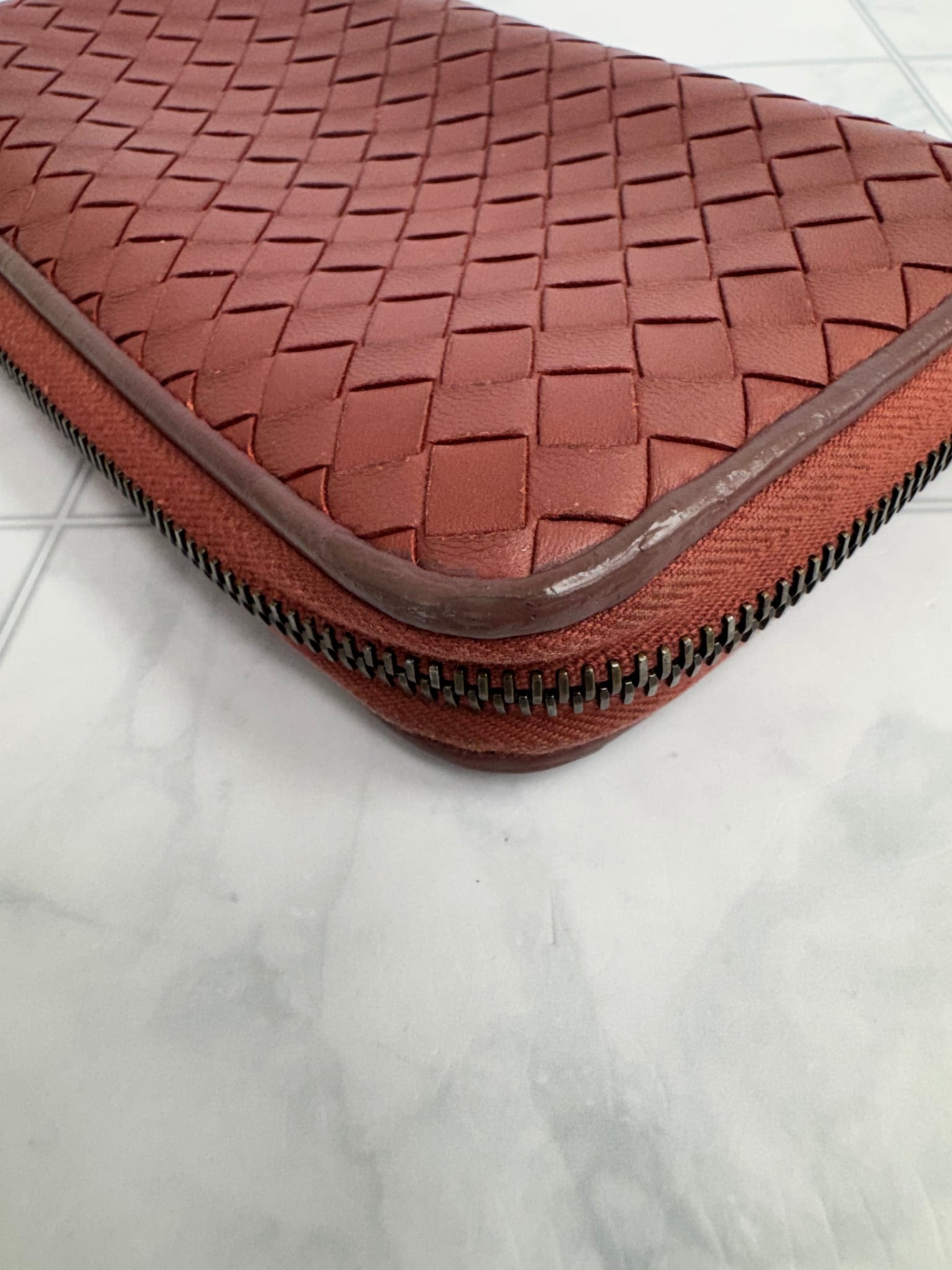 Bottega Veneta Burgundy Intrecciato Long Zippy Wallet