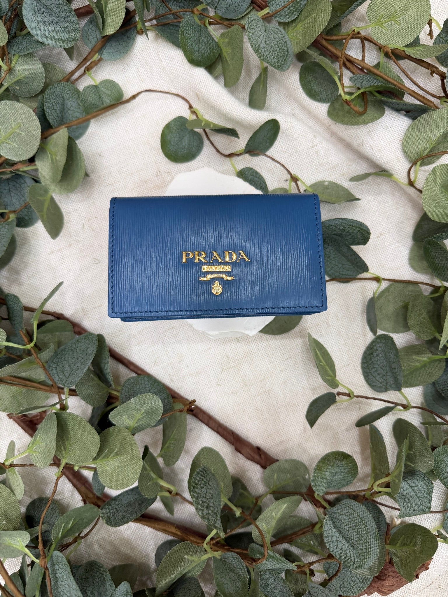 Prada Blue Leather Vitello Move Card Case