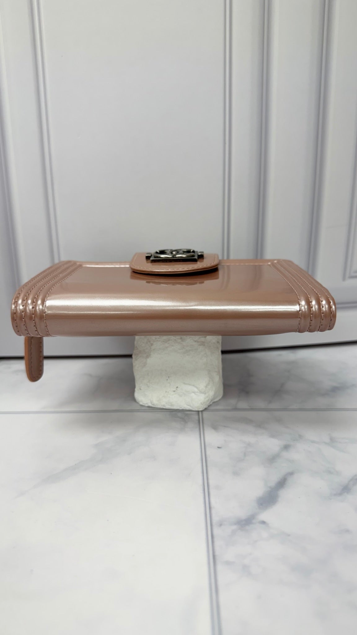 Chanel Pink Patent Leather Boy Compact Wallet 
