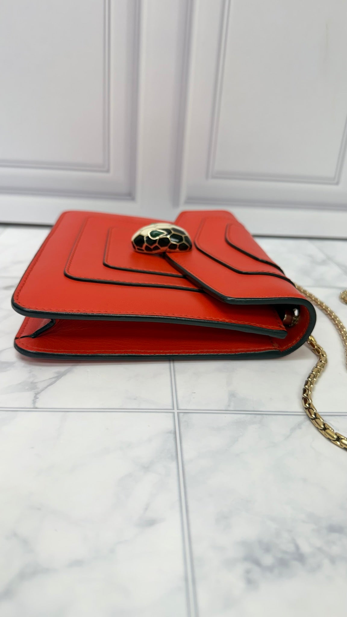 Bvlgari Orange Leather Serpenti Forever Small Shoulder Bag 