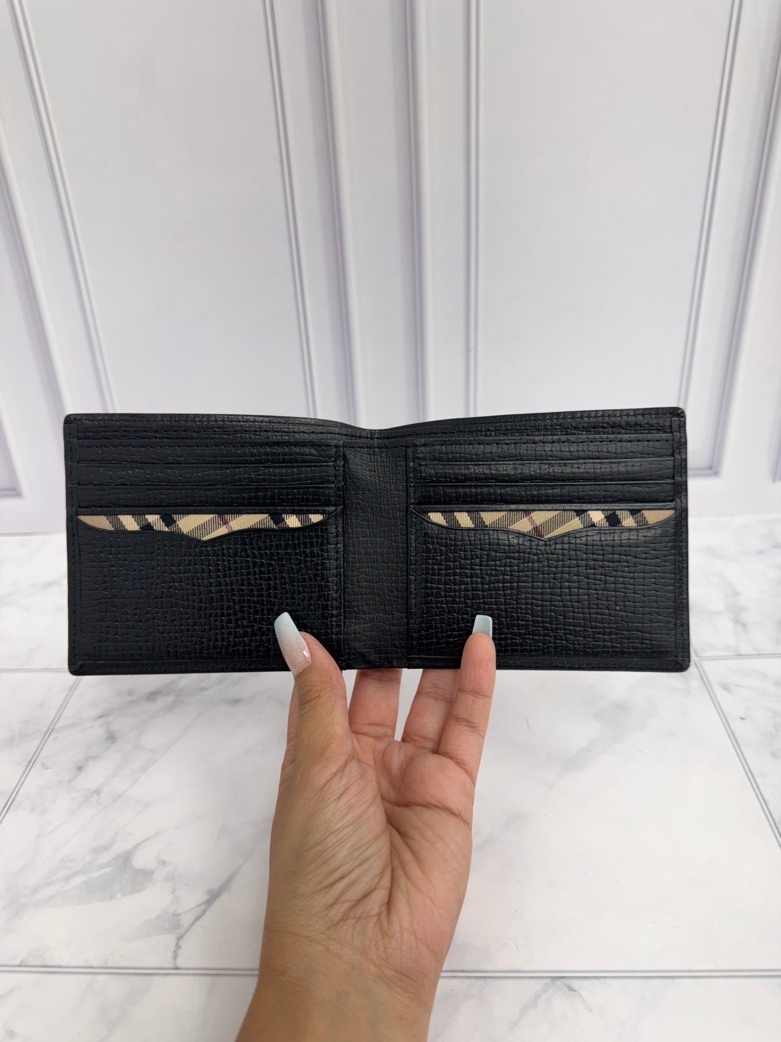 Burberry Black Grained Leather Bifold Wallet