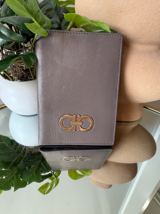 Ferragamo Taupe Leather Passport Holder