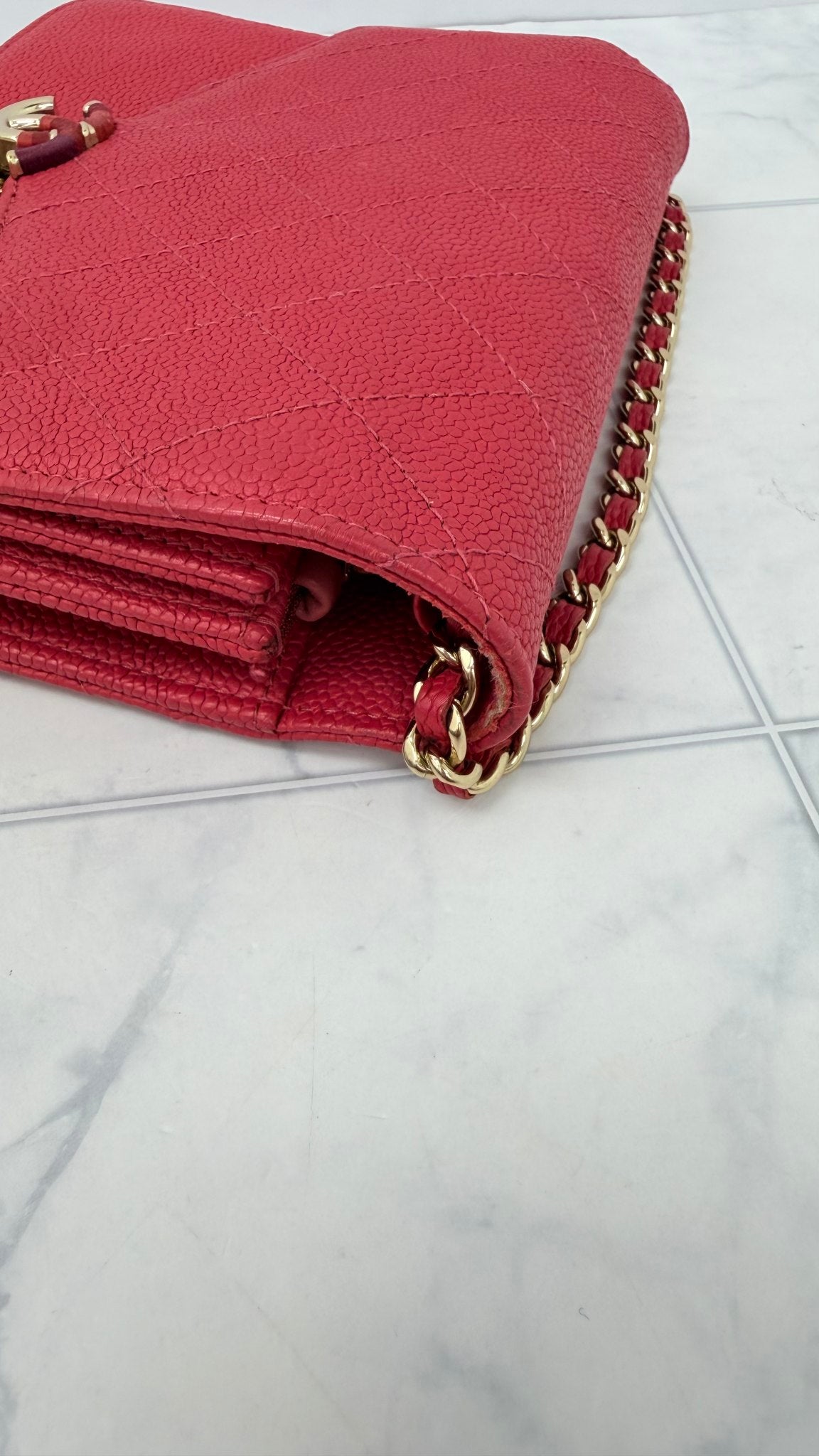 Chanel Pink Caviar Leather Wallet on A Chain 