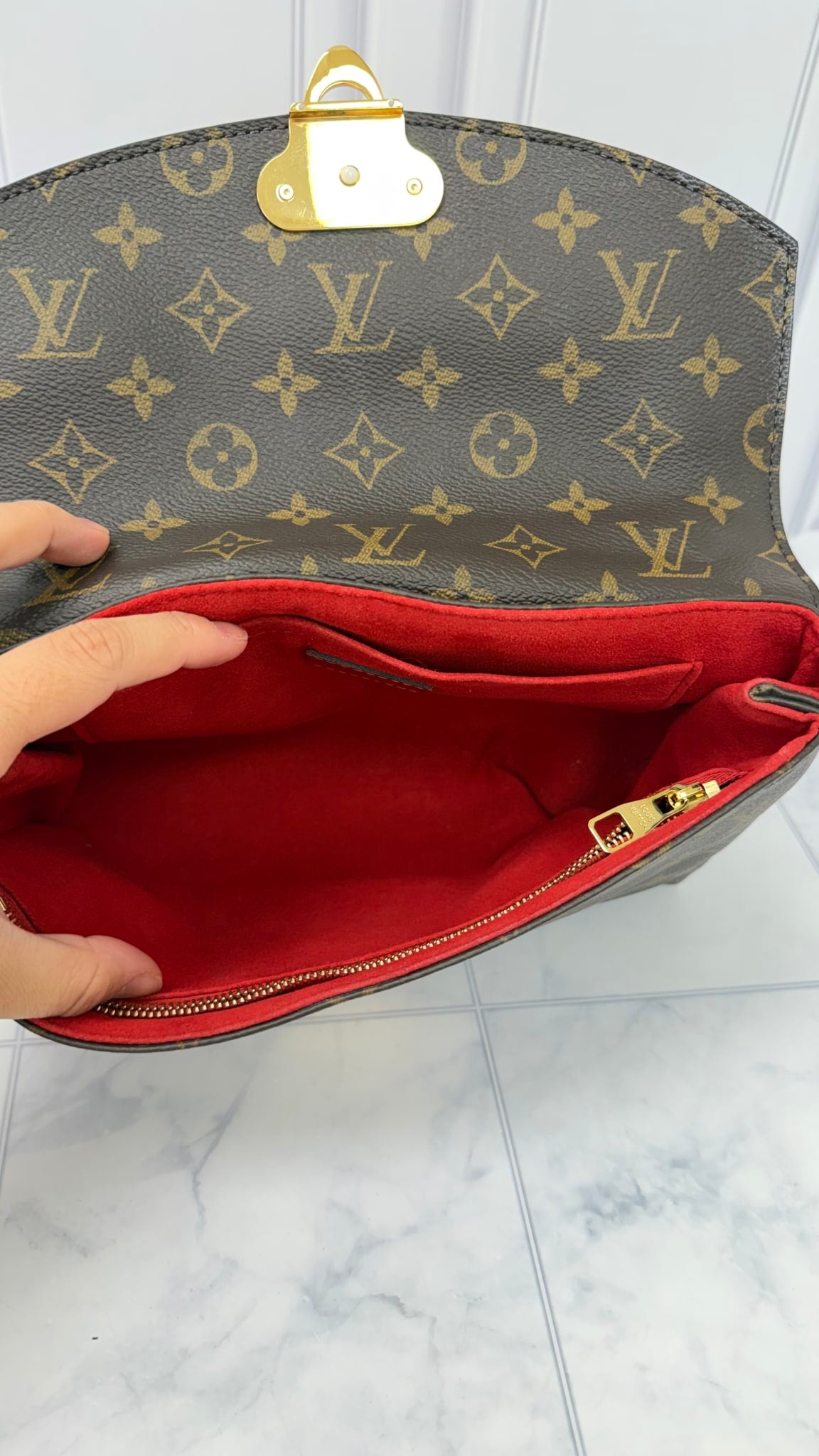 LIKE NEW - Louis Vuitton Red Monogram Saint Placide Chain Shoulder  