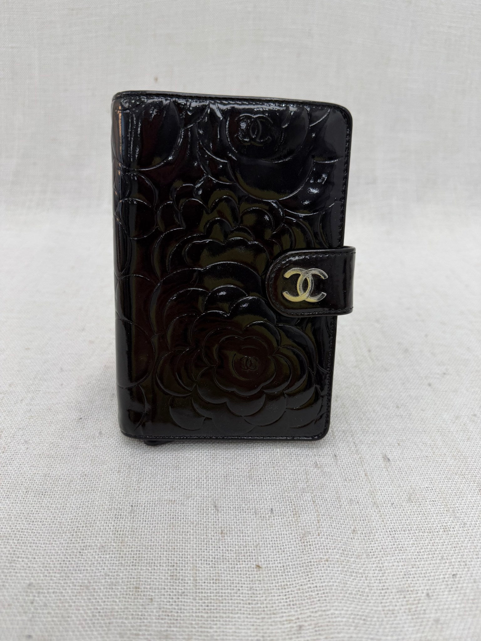 Chanel Black Patent Leather Cameilla Compact Wallet