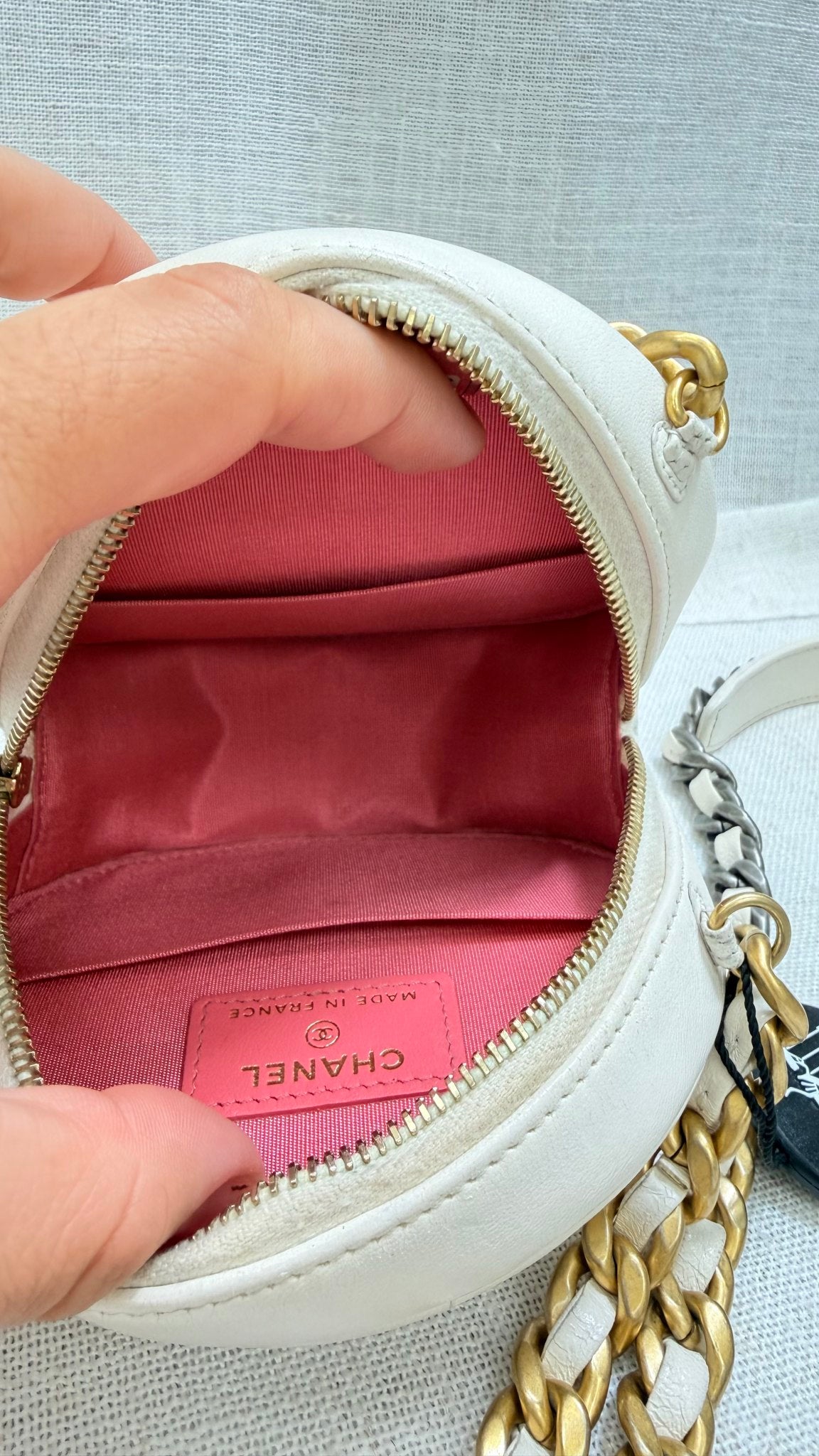 Chanel Cream Quilted 19 Round Crossbody Bag