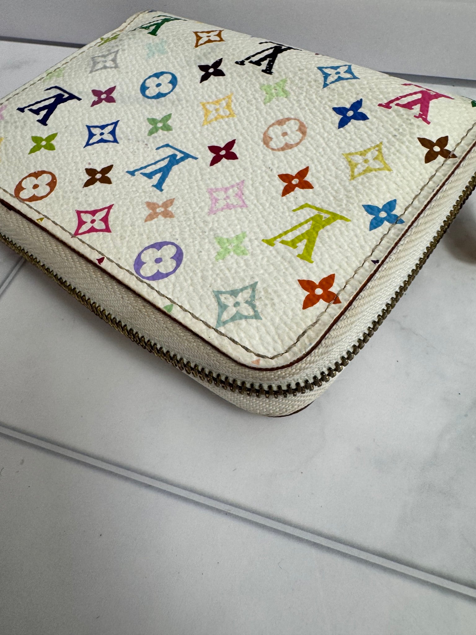 Louis Vuitton White Multicolor Monogram Murakami Compact Zippy Wallet
