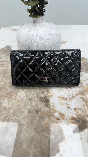 Chanel Black Patent Leather Long Wallet