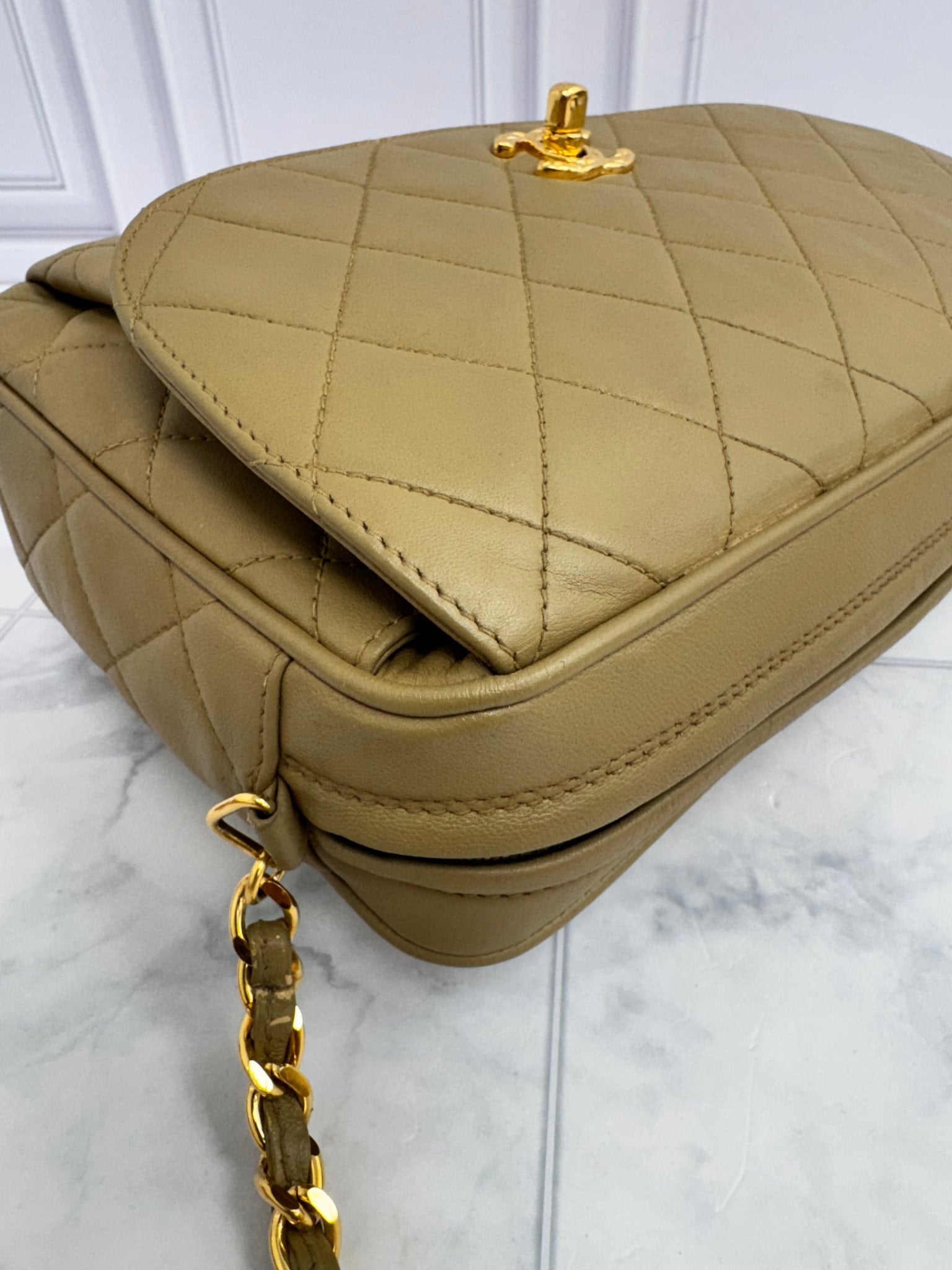 Chanel Khaki Quilted Lambskin Medium Flap Camera Bag 