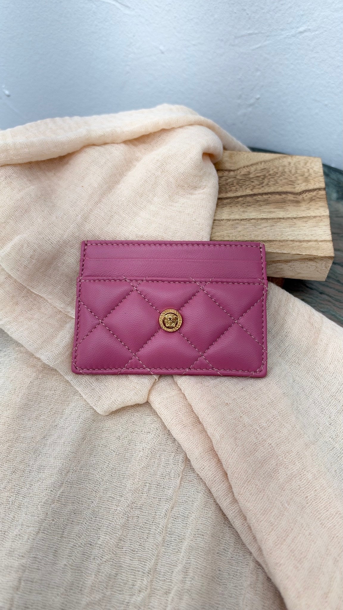BRAND NEW- Versace Pink Quilted Leather Medusa Card Case