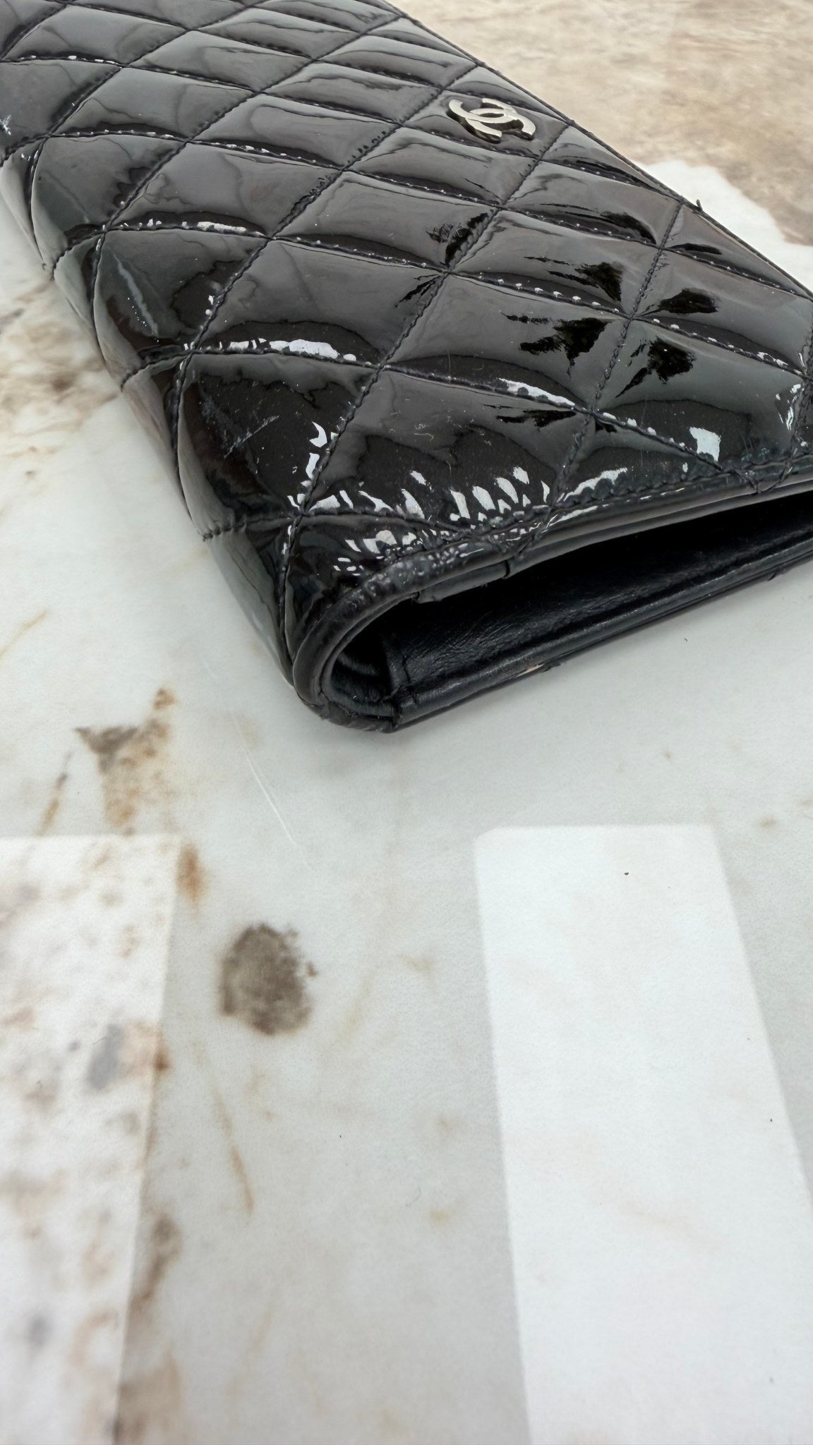 Chanel Black Patent Leather Long Wallet