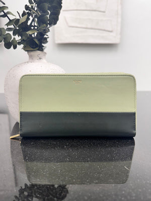 Celine Green And Black Leather Zippy Wallet