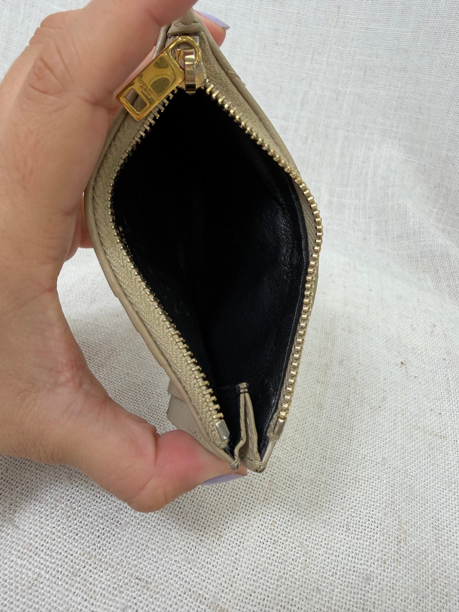 Saint Laurent YSL Beige Zippy Card Case 
