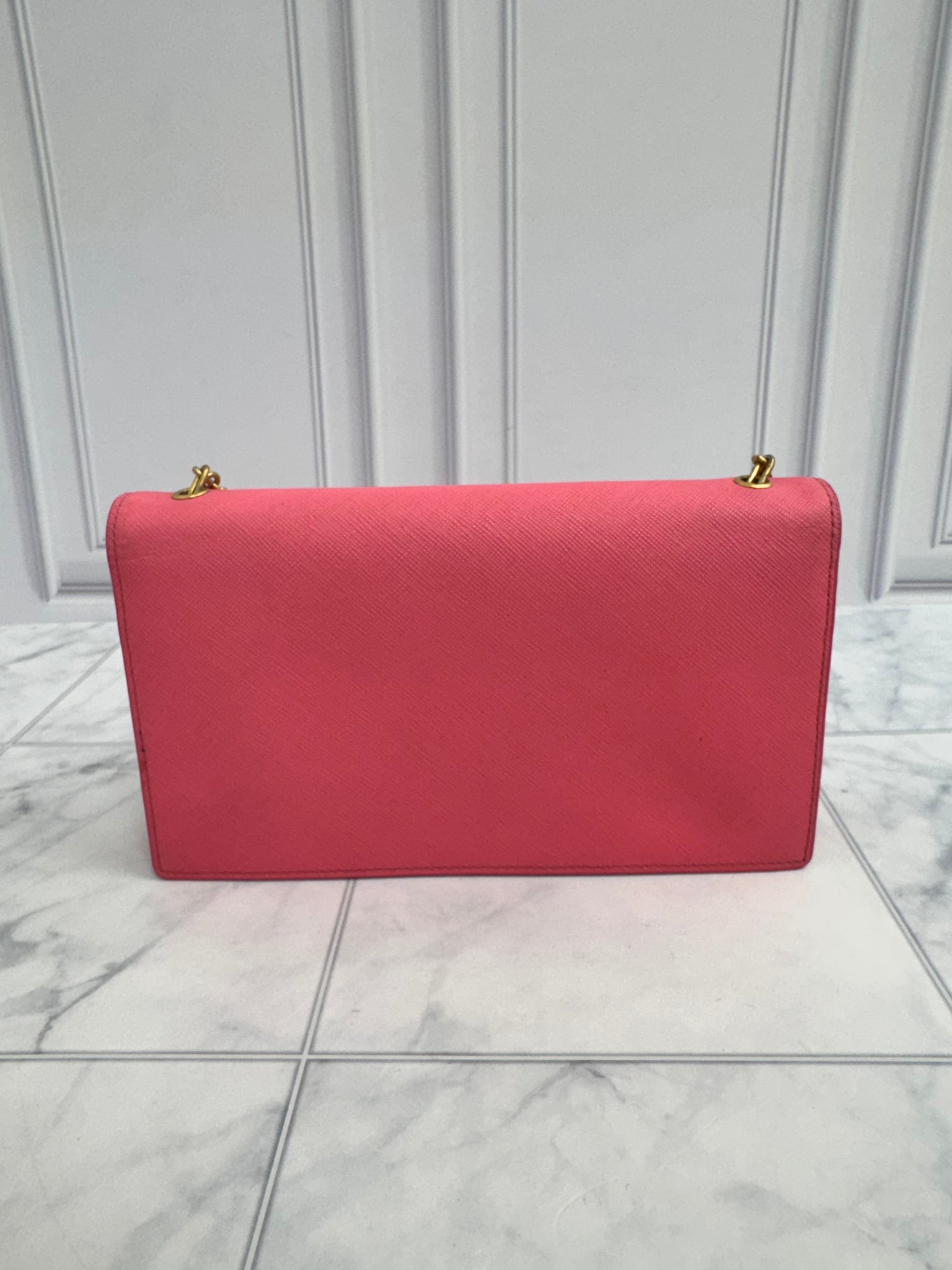 MCM Pink Saffiano Leather Wallet On A Chain