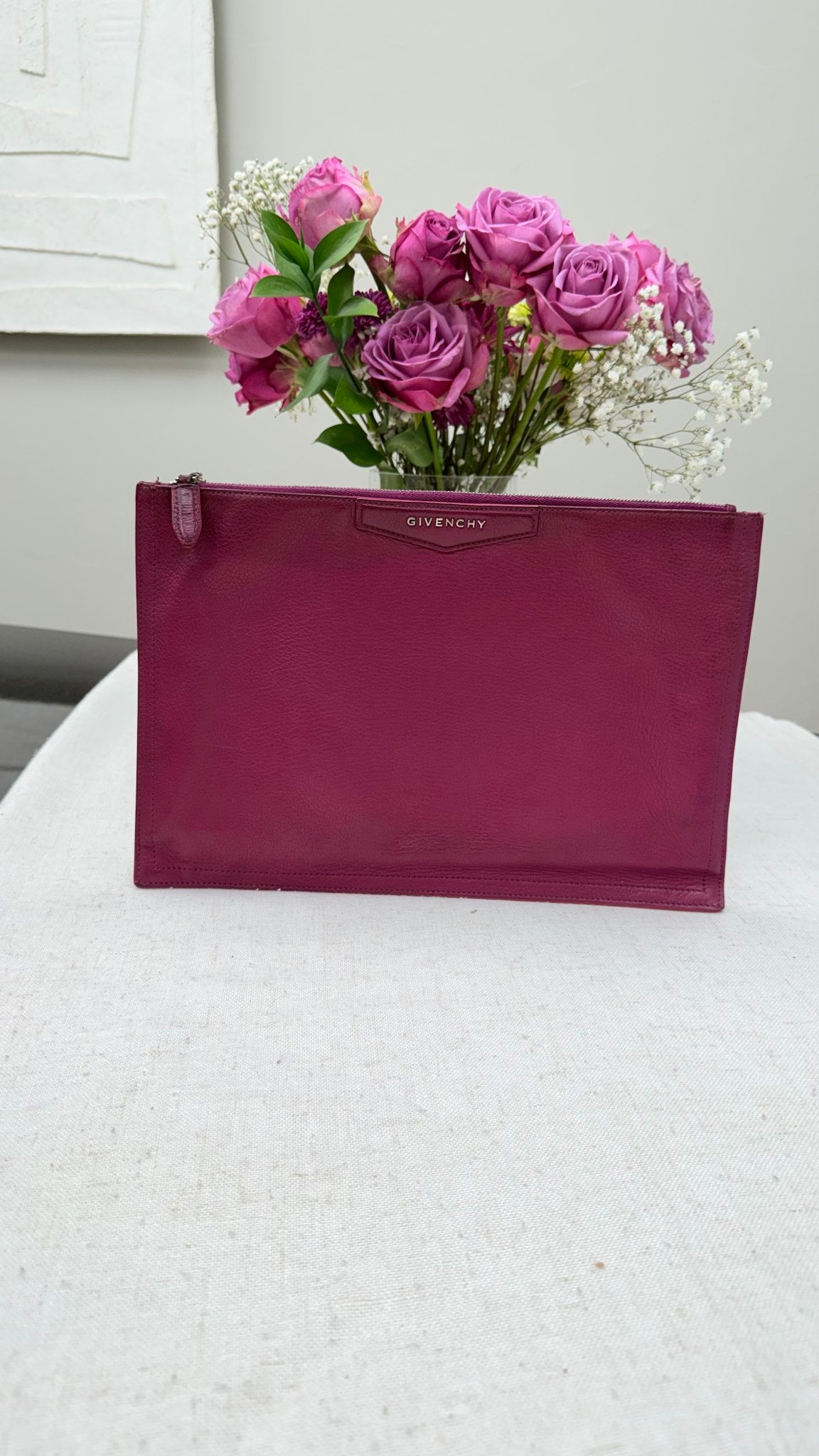 Givenchy Dark Magenta Leather Antigona Zipper Pouch