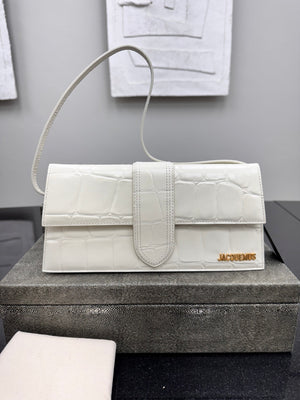 LIKE NEW - Jacquemus White Croc Embossed Leather Le Bambino Long Shoulder Bag