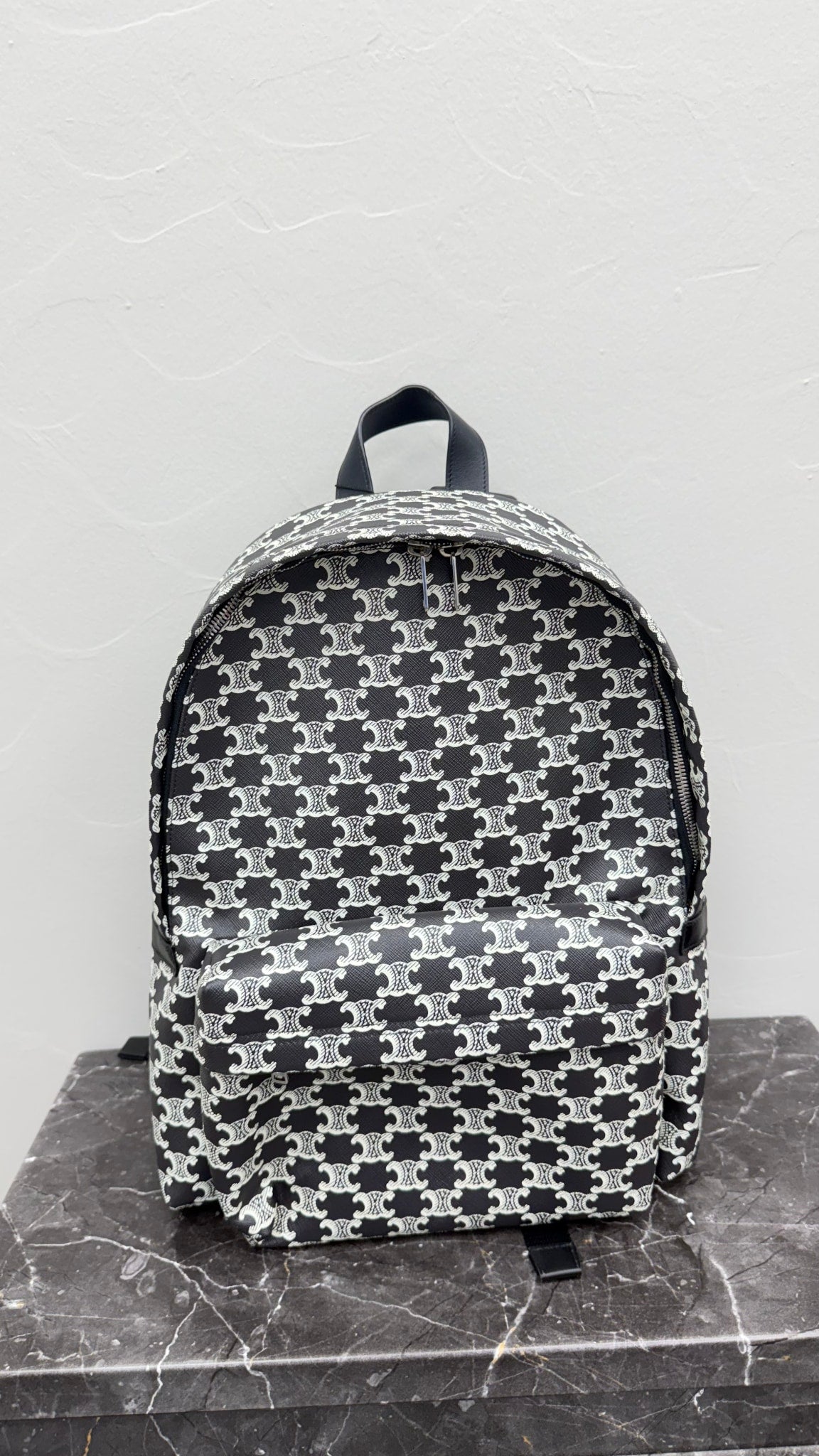 Celine Black And White Triomphe Coated Canvas Backpack 
