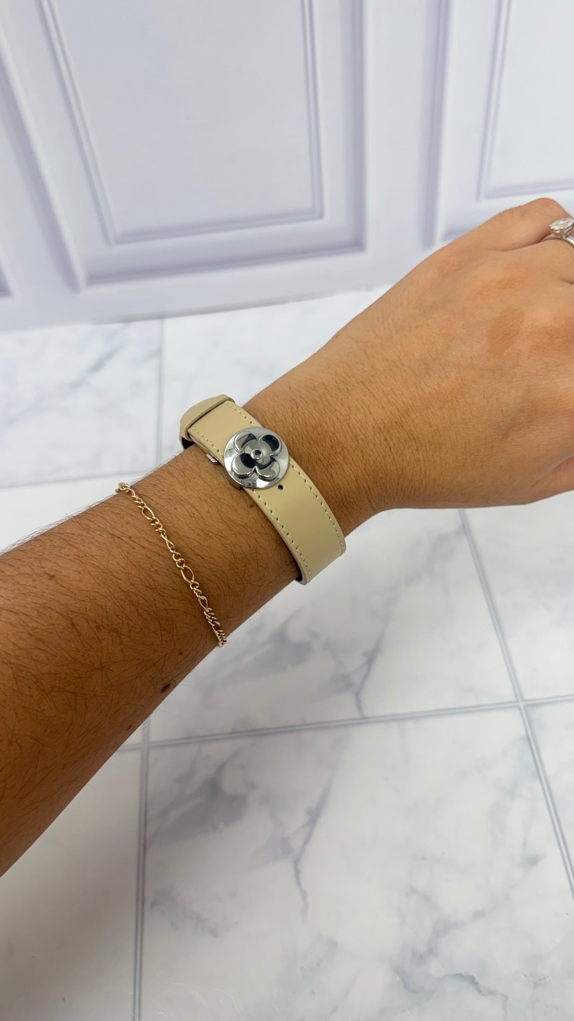 LIKE NEW - Louis Vuitton Cream Leather Wish Bracelet 